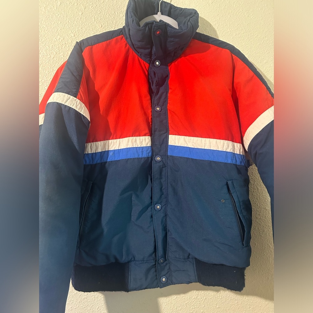 Vintage 1985 CB Sports Red White & Blue Down Ski Jacket Made in USA Men's Large